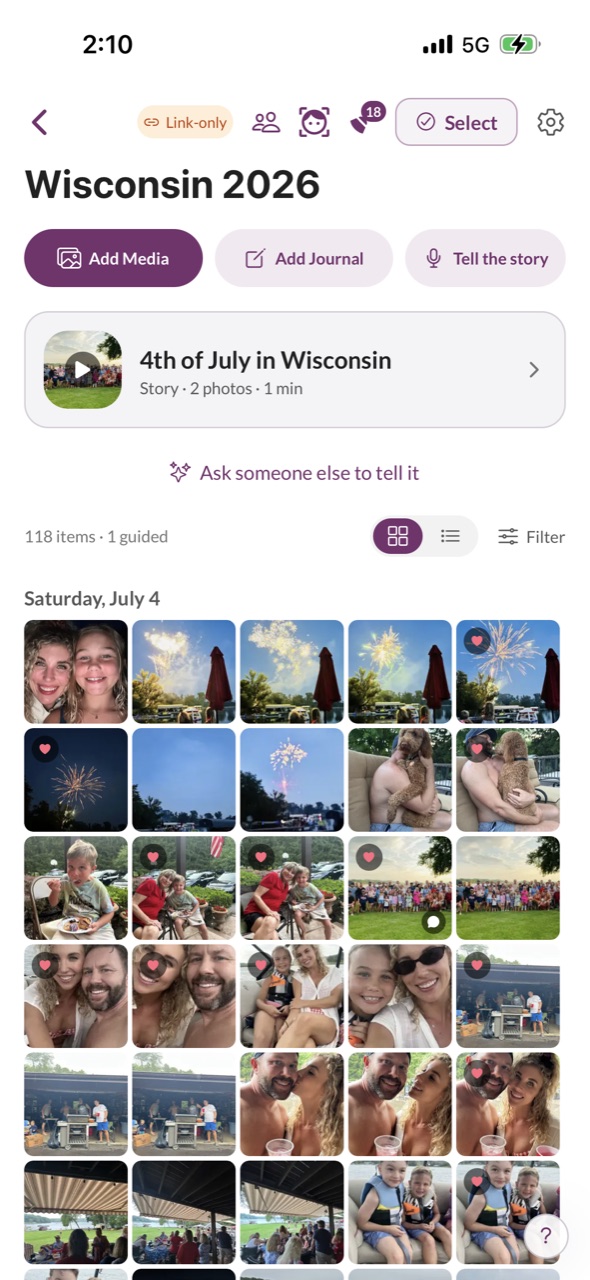 A shared capsule with photos from several family members